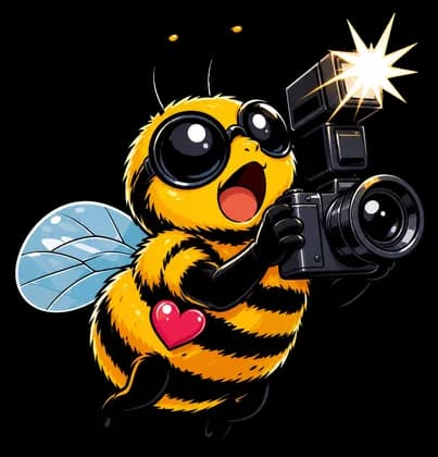 A tiny paparazzi bee photographs the market excitement