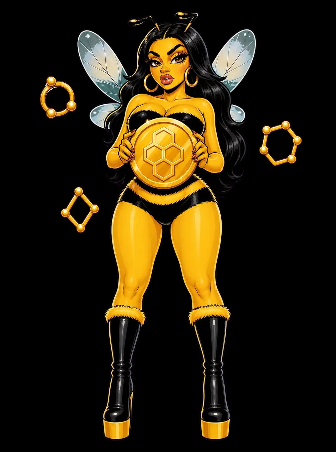 Cardi Bee presents one honey coin and three transparent accounting portals
